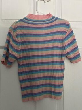 Pastel Striped Ribbed Short-Sleeve Top